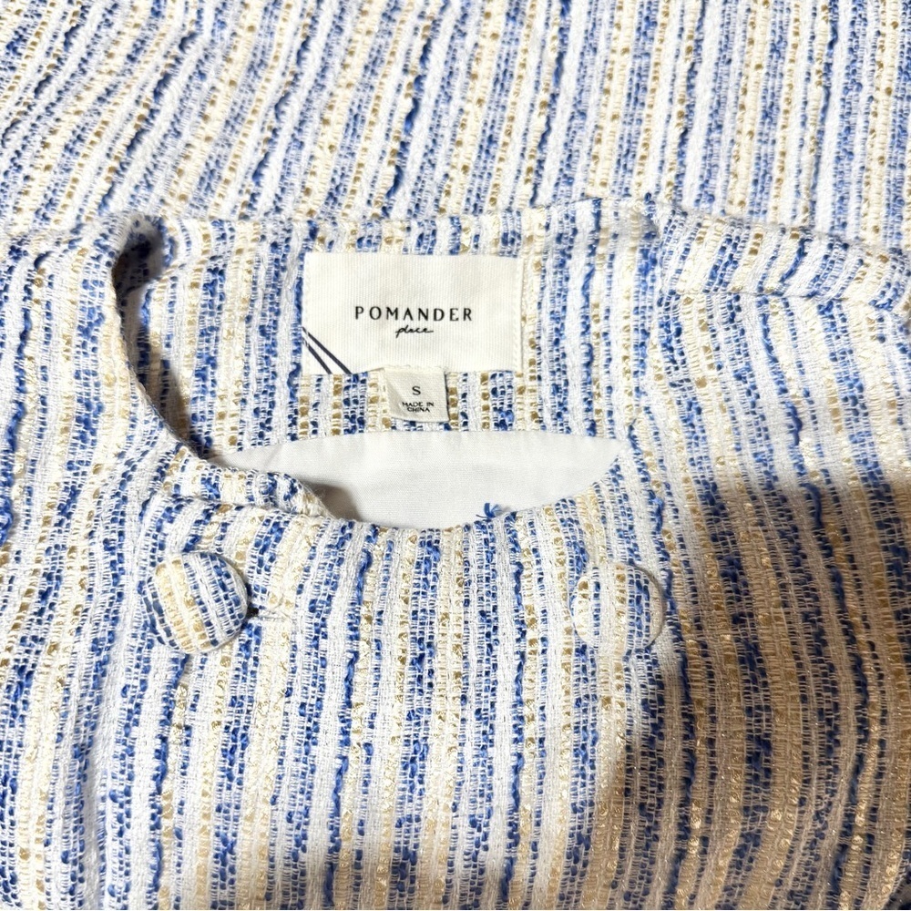 NWT Pomander Place Bianca Tweed Shift Dress Blue Cream Size S Tuckernuck - Picture 7 of 12